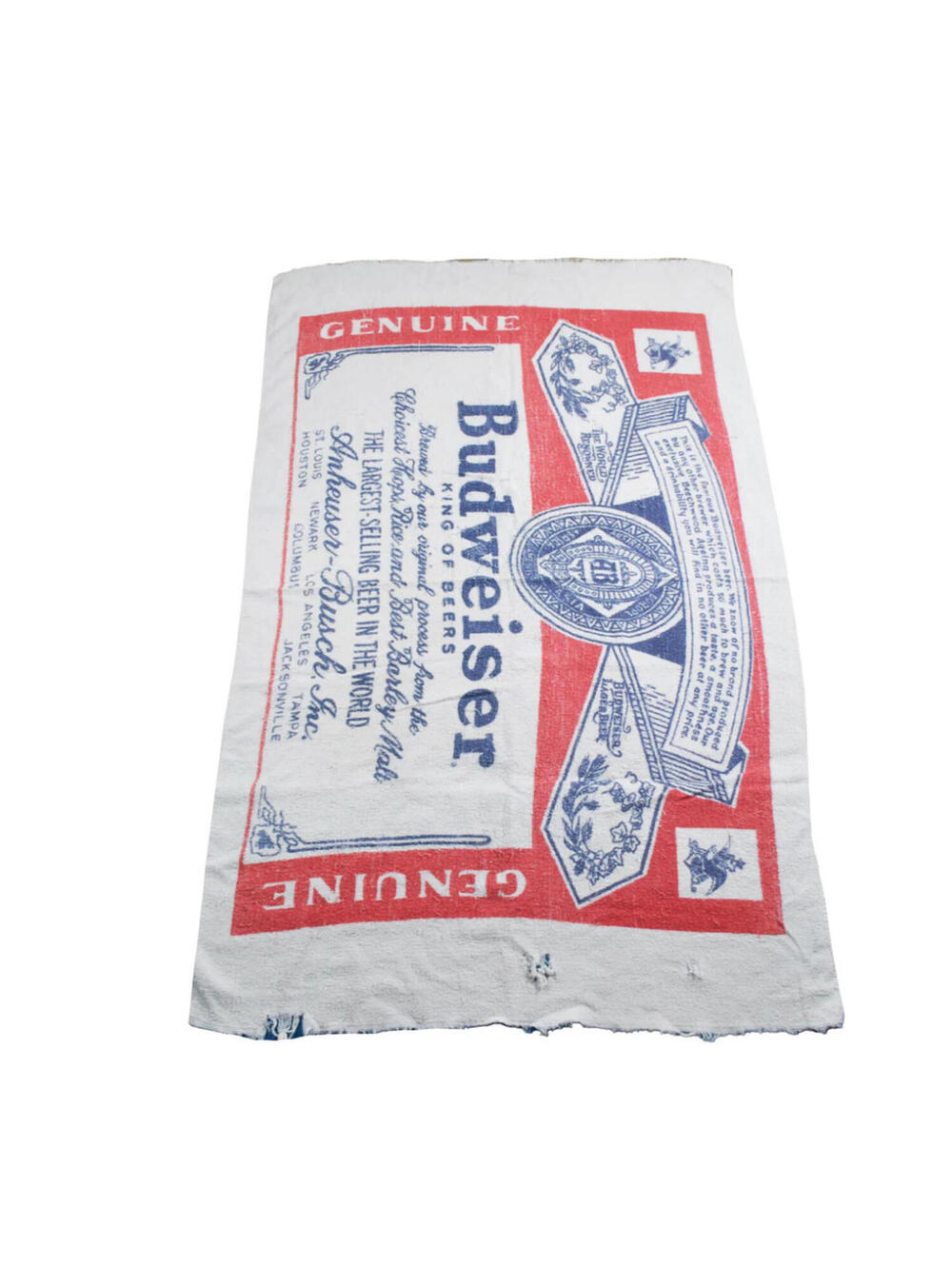 Vintage Budweiser 90s Sun Beach Ocean Red White Towel